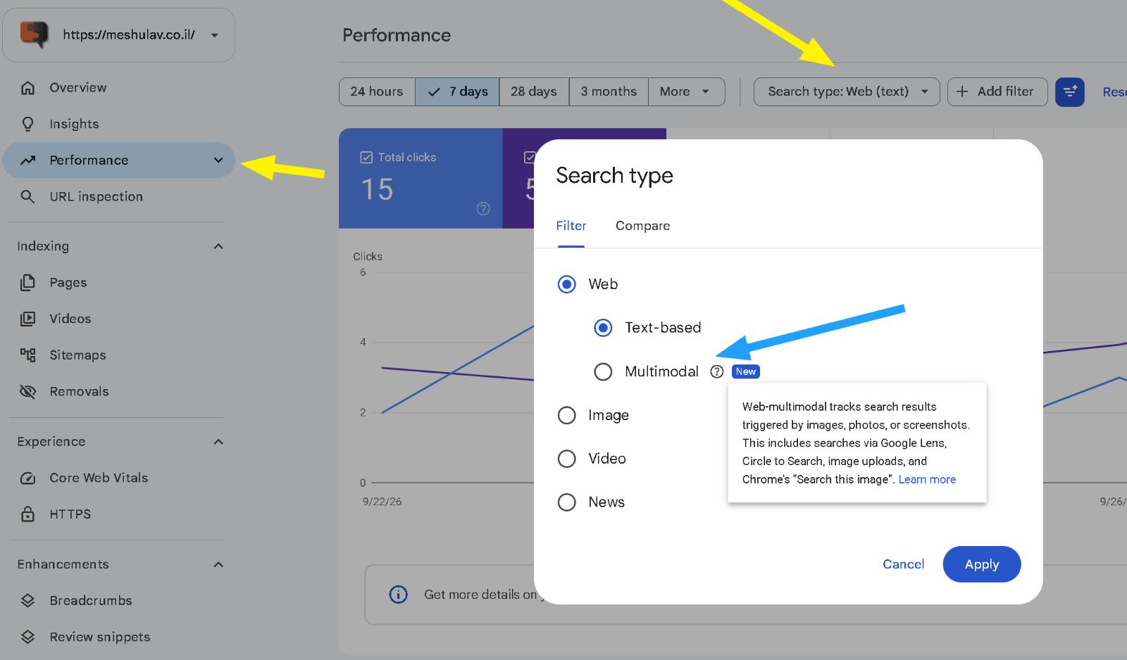 סינון Multimodal ב-Google Search Console