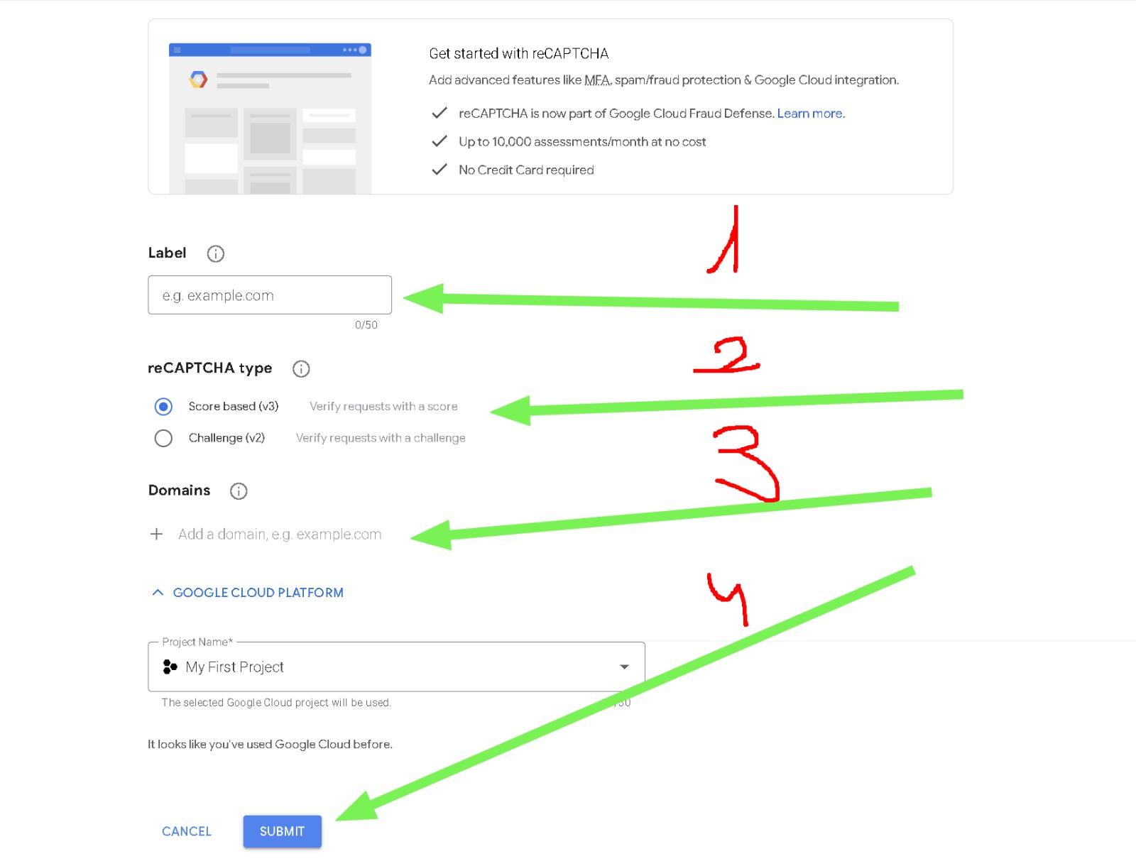 יצירת מפתח reCAPTCHA בגוגל